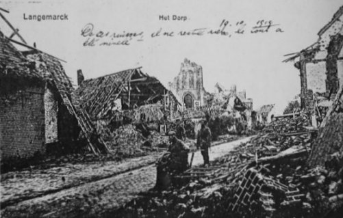 This postcard, sent home by my father from Langemarck in Flanders, shows the terrible destruction caused by shelling during the First World War