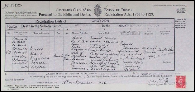 A Copy of Marthe's Death Certificate CLICK FOR LARGER PICTURE