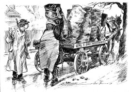 An old cartoon of a coal delivery by horse and cart