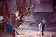David, aged 7, working the bellows. Summer 1975