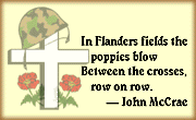 A Memorial Plaque showing a cross with a soldier's helmet, poppies and the words 'In Flanders fields the poppies blow Between the crosses, row on row' - John McCae.