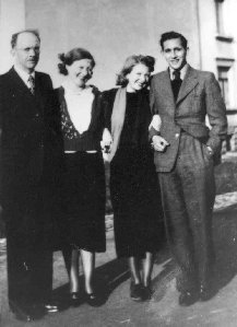 My Uncle Paul with his half-sister, Marthe, Marthe's daughter, Yvonne, and Yvonne's husband, Hubert Van 	Hecke